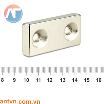 Nam châm Neodymium chữ nhật 2 lỗ vát chìm 70x20x8mm N35