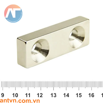 Nam châm Neodymium chữ nhật 2 lỗ vát chìm 70x20x10mm N35