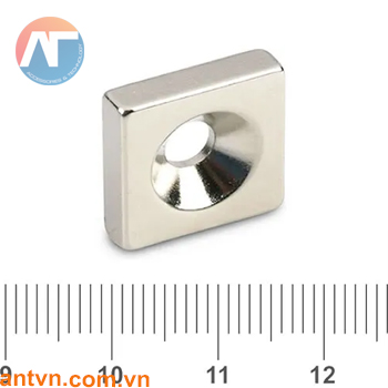 Nam châm Neodymium vuông lỗ vát chìm 12x12x3mm N35