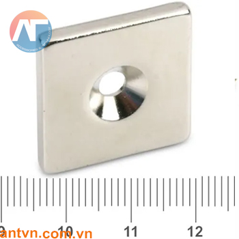 Nam châm Neodymium vuông lỗ vát chìm 25x25x5mm N35